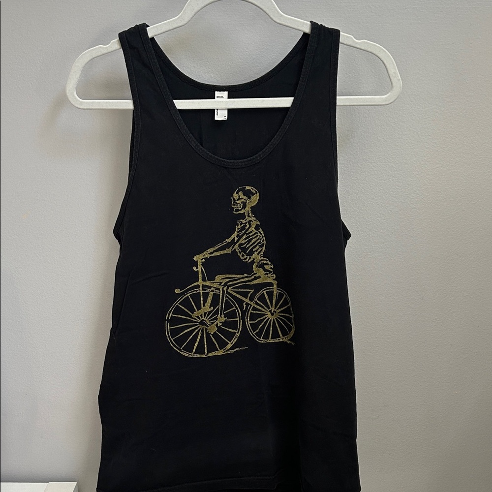 American Apparel Black Tank with Gold Bicycle Skeleton